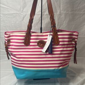Dooney & Bourke Striped Pink and Blue shopper Tote Bag